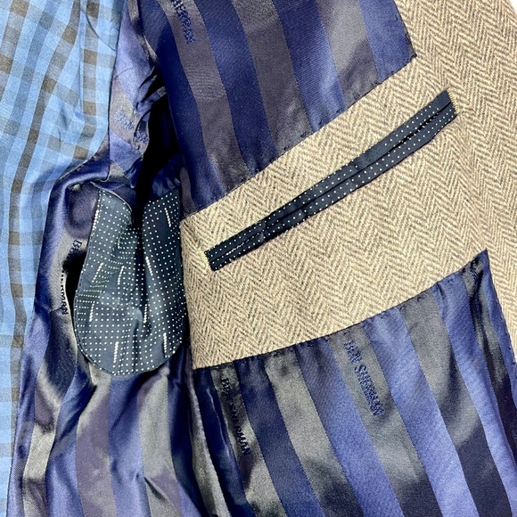 Ben Sherman Brown Herringbone Wool Blend Blazer Suit Jacket Sport Coat Mens XL - Picture 7 of 16